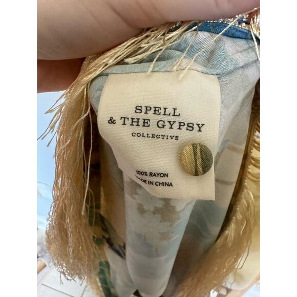 NWT Spell And The Gypsy Willow Tassel Dress Mini Floral Kimono Sleeve Size Med - Picture 14 of 16